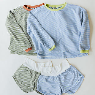 Pau Hana Shorts - Green and White Stripe