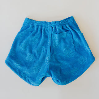 Retro Pocket Shorts - Aqua Daisy Terrycloth