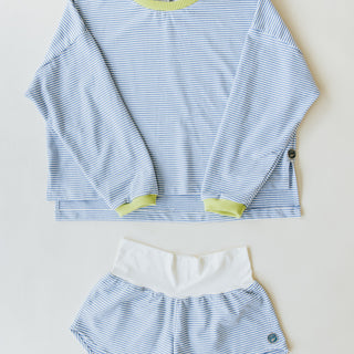 Boxy Long Sleeve - Blue and White Stripe