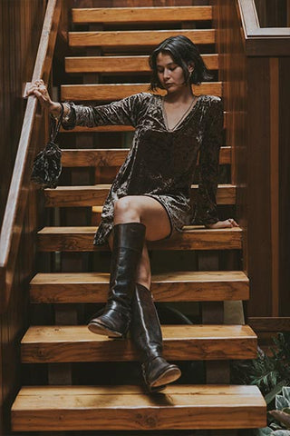 Bell Sleeve Mini Dress - Walnut