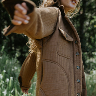 tan puff oversized button down jacket
