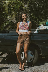 Pinafore Crop Top - Flower Barkcloth thumbnail