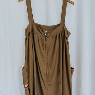 Patch Pocket Trapeze Dress - Russet Brown
