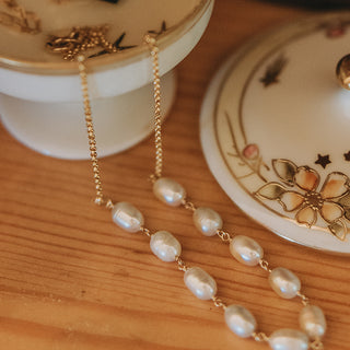 Baroque pearl strand choker necklace in either sterling silver or gold filled 