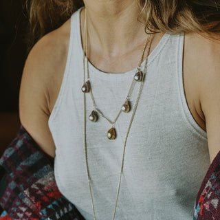 5 baroque pearls dangling on gold filled necklace 