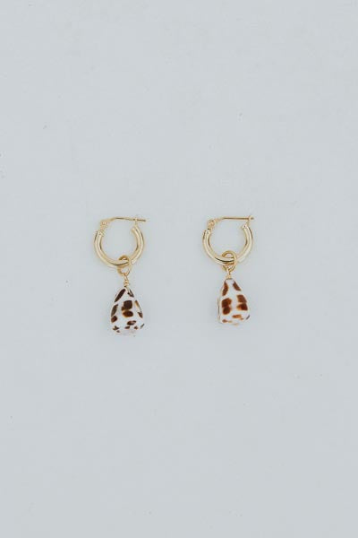 Wings Hawaii clasping hoop earrings in 14k gold fill with tiny hebrew shell charms