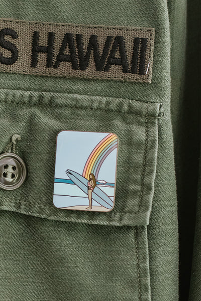 Enameled Pin - Rainbow Surfer