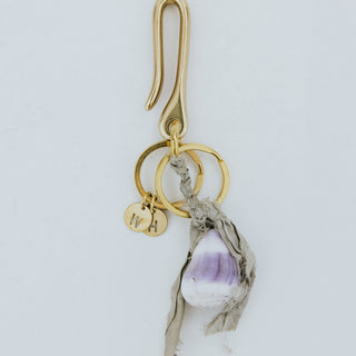 Wings Hawaii gold fishermans hook keychain with shells and ribbon
