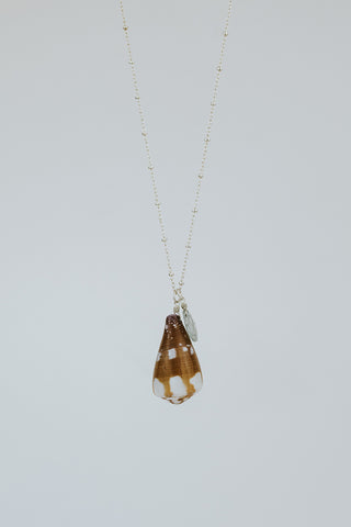 Single Shell Necklace - Cone Shell + Aquamarine