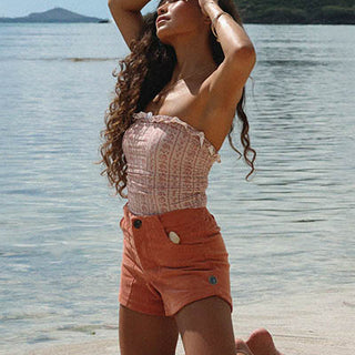 Retro Pocket Shorts - Coral Corduroy