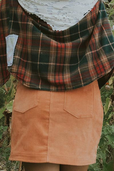 Wings Hawaii Retro Pocket A-Line Mini Skirt in Coral Corduroy