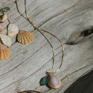 Gold Hawaiian Charm Necklace aquamarine gemstone chain maui charm