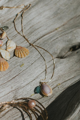 Gold Hawaiian Charm Necklace aquamarine gemstone chain maui charm