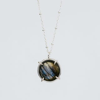 Silver Gemstone Necklace Labradorite