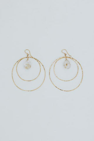 Wings Hawaii double hoop earrings with rutilated quartz in 14k gold fill