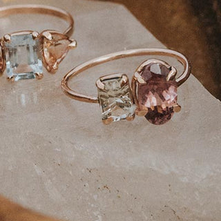 Dual Gemstone Ring - Pink Zircon + Sunstone