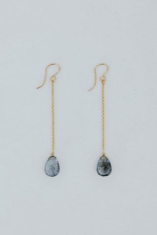 Drop Chain Earrings - Copper Aquamarine