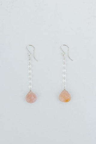 Drop Satellite Chain Earrings - Pink Opal