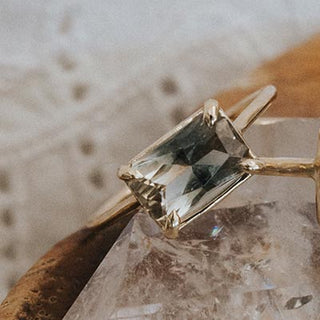 Emerald Cut Prong Set Ring - Sunstone 14k YG