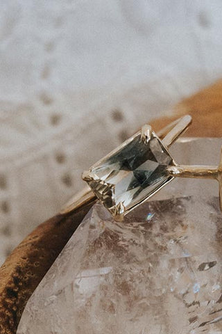 Emerald Cut Prong Set Ring - Sunstone 14k YG
