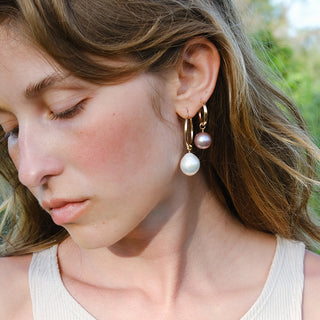 Pink Edison Pearl Hoop Earrings