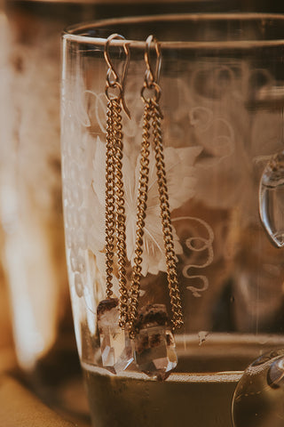 Garden Quartz stone on a chain drop suspended from hook earrings