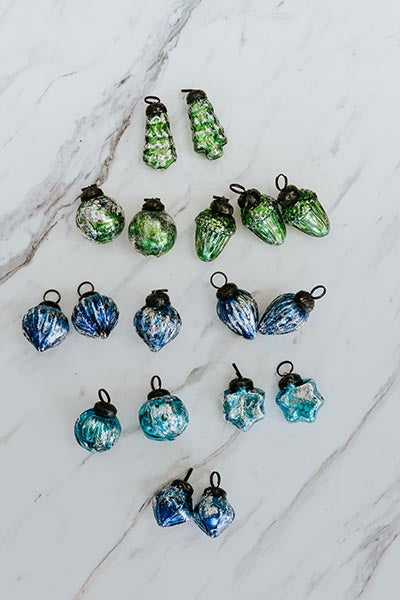 Vintage Revival Glass Ornaments - Green + Blue
