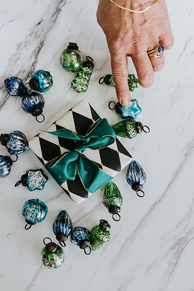 Vintage Revival Glass Ornaments - Green + Blue