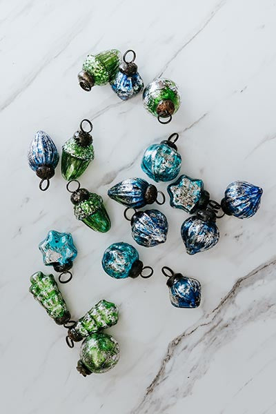 Vintage Revival Glass Ornaments - Green + Blue