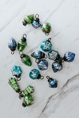 Vintage Revival Glass Ornaments - Green + Blue thumbnail