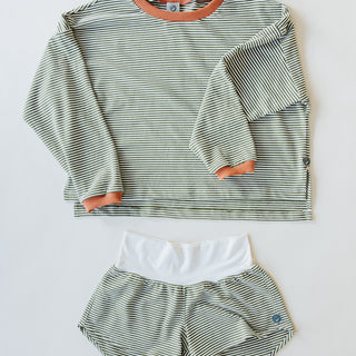 Pau Hana Shorts - Green and White Stripe
