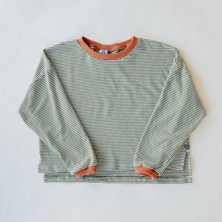 Boxy Long Sleeve - Green and White Stripe