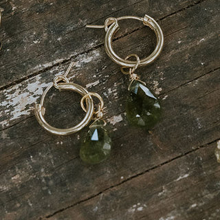 Charm Hoops - Green Tourmaline