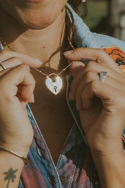 Wings Hawaii heart padlock necklace in 14k gold fill 