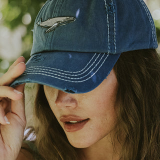 distressed baseball cap with humpback whale