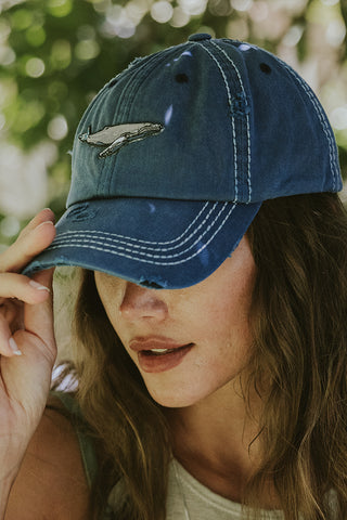 distressed baseball cap with humpback whale