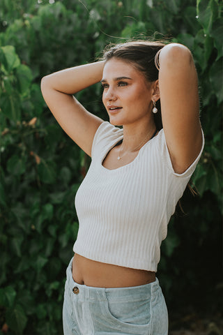 U Neck Cropped Tee - Ivory