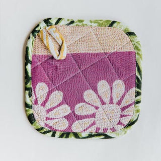 Kantha Pot Holder - Green Border