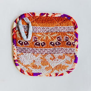 Kantha Pot Holder - Purple Border