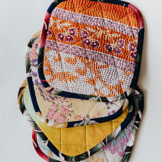 Kantha Pot Holder - Navy Border
