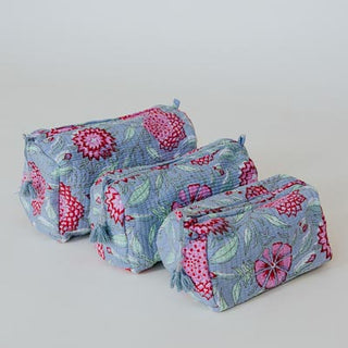 Kantha Toiletry Pouches - Pink Flowers