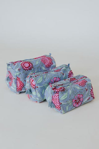 Kantha Toiletry Pouches - Pink Flowers