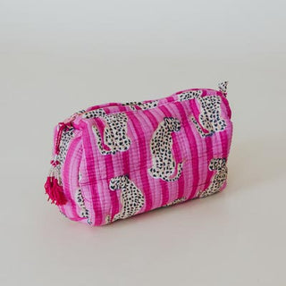 Kantha Toiletry Pouches - Pink Stripe Cheetah