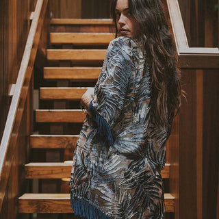 Velvet Fringe Kimono - Palms