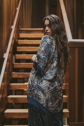 Velvet Fringe Kimono - Palms