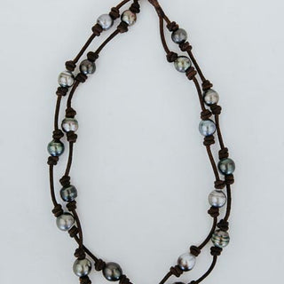 Double Strand Tahitian Pearl Leather Necklace