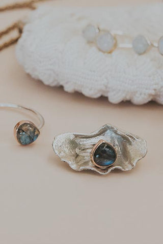 Dew Drop Ring - Labradorite Mixed Metals