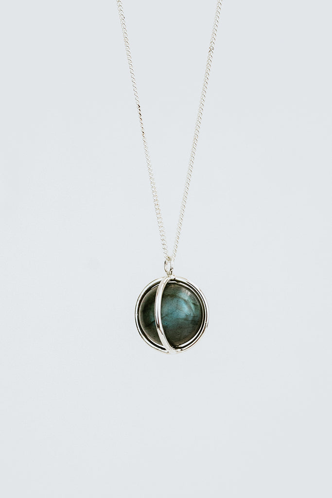 Sterling Silver Sphere Labradorite Necklace Made on Maui