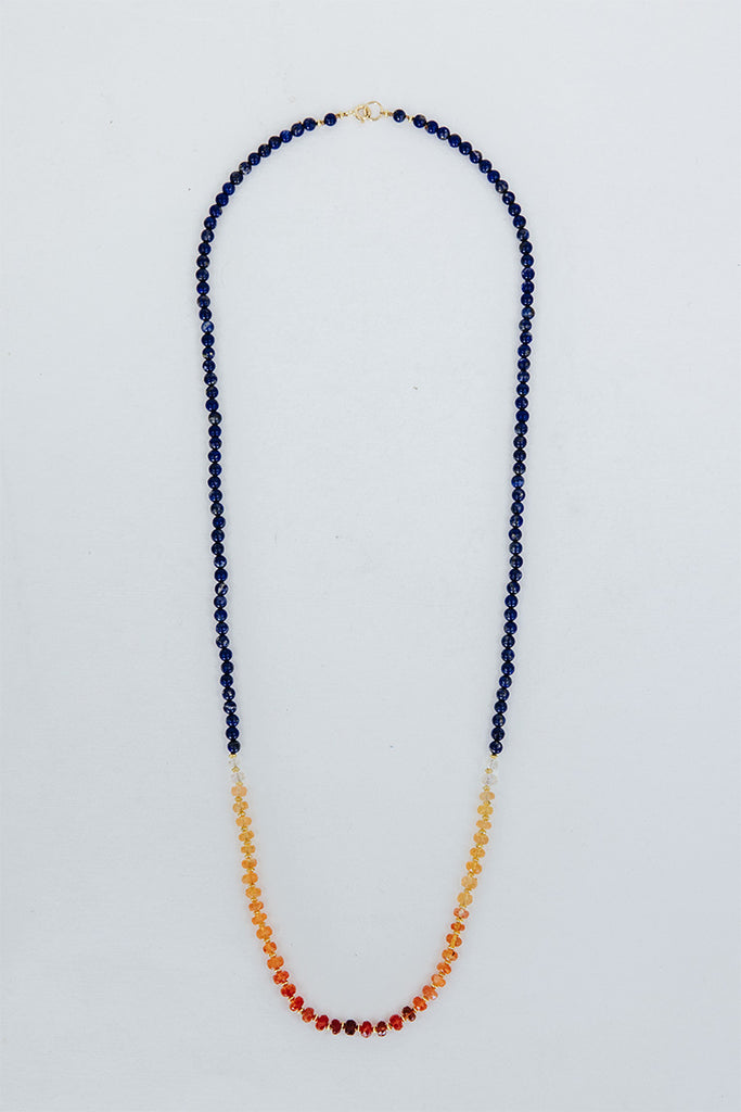 Beaded Lapis and Fire Opal Necklace
