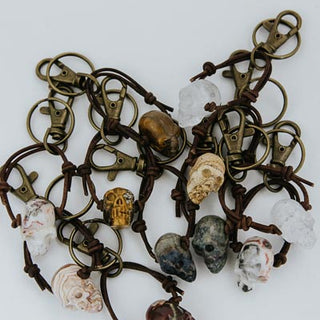 Leather Crystal Skull Keychains
